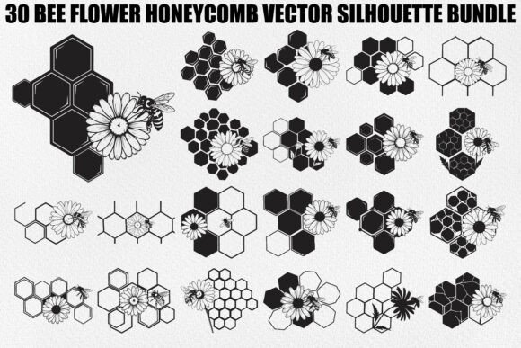 Bee Flower Honeycomb Bundle: Graphics & Illustrations
