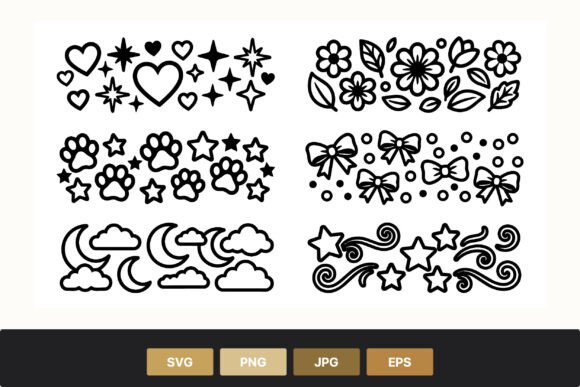 Black and White Line Art with Hearts and Graphics