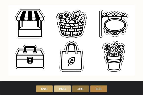 Black and White Market Icons: Graphics for Branding