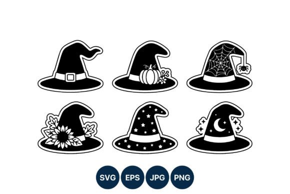 Black White Witch Hats Vector Graphics