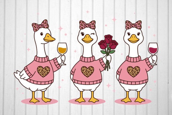 Charming Geese Celebrating with Wine Graphics