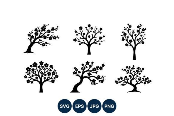 Cherry Blossom Tree Silhouettes Vector