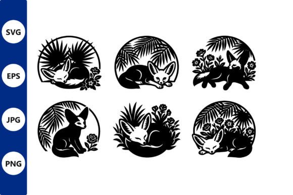 Circular Fox Silhouettes Resting in: Graphics & Illustrations for Creative Publishing