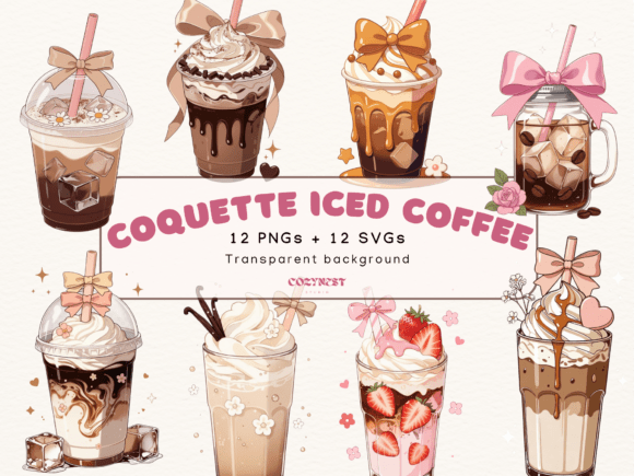 Coquette Iced Coffee Cliparts Pastel Bow