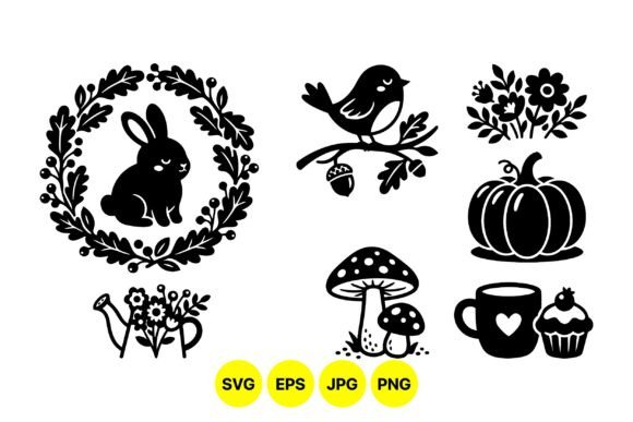 Cozy Autumn Woodland Icons: Graphics for Local Branding