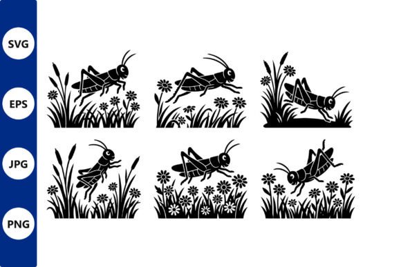Cricket Silhouettes in Grass Vector Set: Graphics and Illustrations for Real Crafting