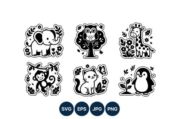 Cute Animal Line Art Stickers
