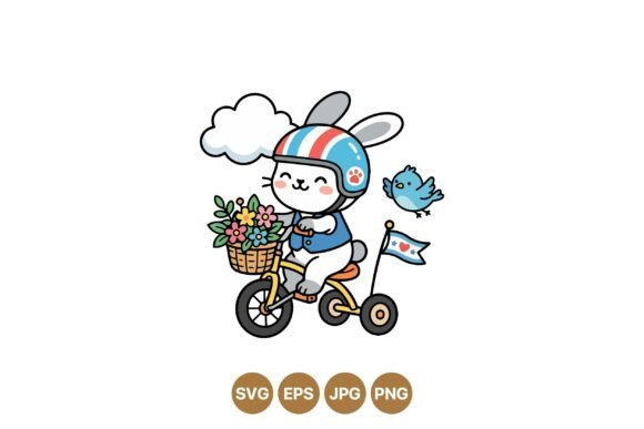Cute Bunny Riding Bike Clipart Graphics