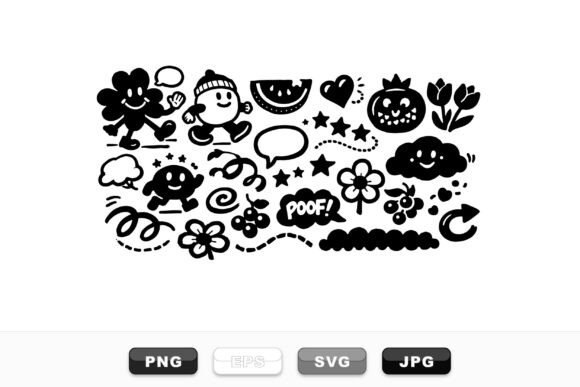Cute Doodle Cartoon Icons Set