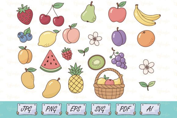 Cute Fruit Clipart Set Vector Graphics