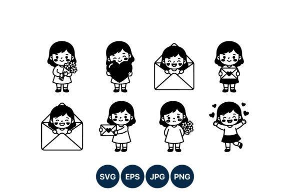 Cute Girl Heart and Flower Icons: Graphics for Branding