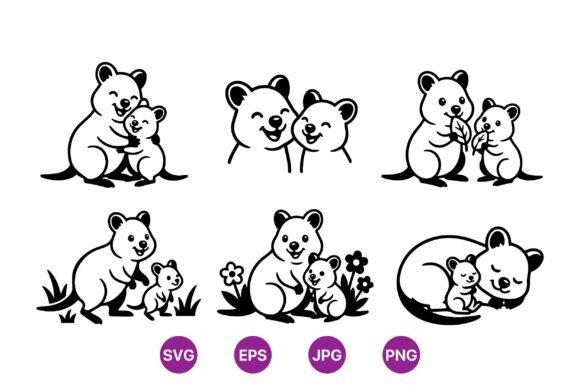 Cute Kangaroo Mom Baby Clipart: Graphics for Handmade Creations