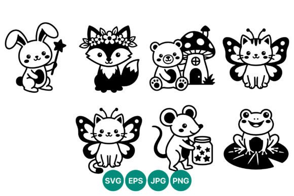 Cute Magical Animals Black and White