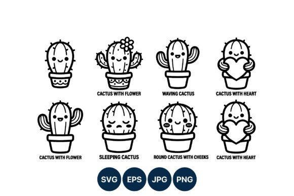Cute Smiling Cactus Line Art Vector