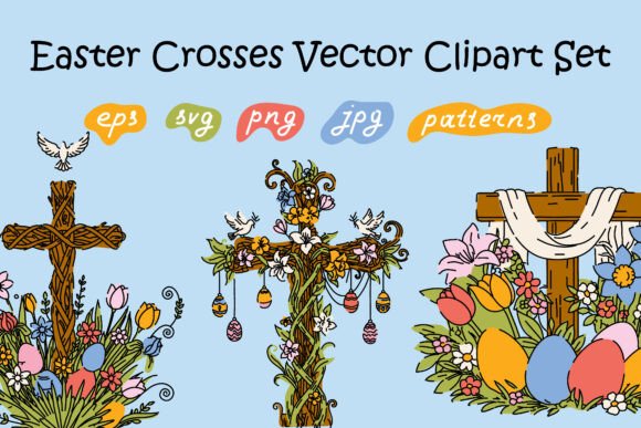 Easter Cross Vector Clipart Set