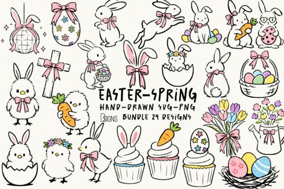 Easter Svg Spring Hand-Drawn Bundle Png