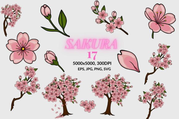Elegant Sakura Cherry Blossom Clipart Se