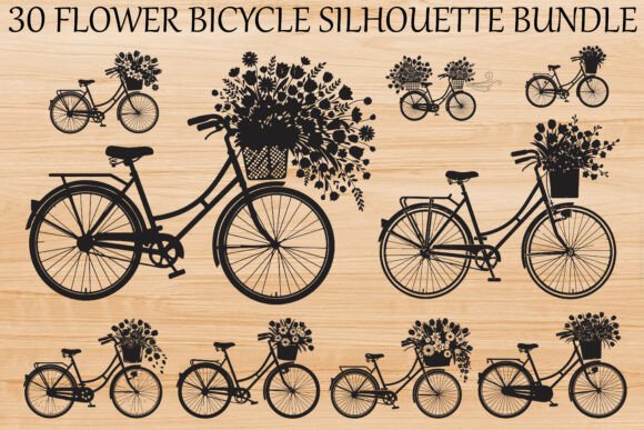 Flower Bicycle Silhouette Bundle: Graphics for Creative Projects