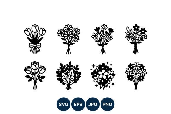 Flower Bouquet Icons Black White Graphics