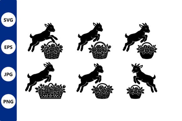 Goat and Flower Basket Vector: Graphics and Illustrations for Crafters