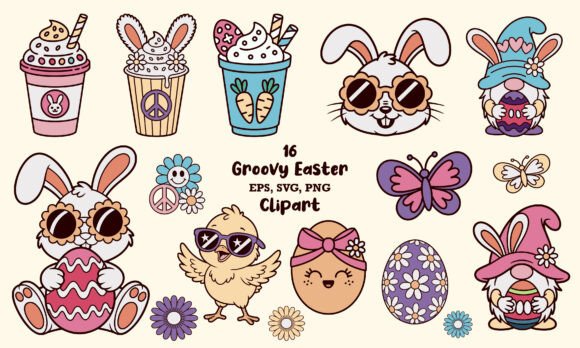Groovy Easter SVG, PNG Bundle