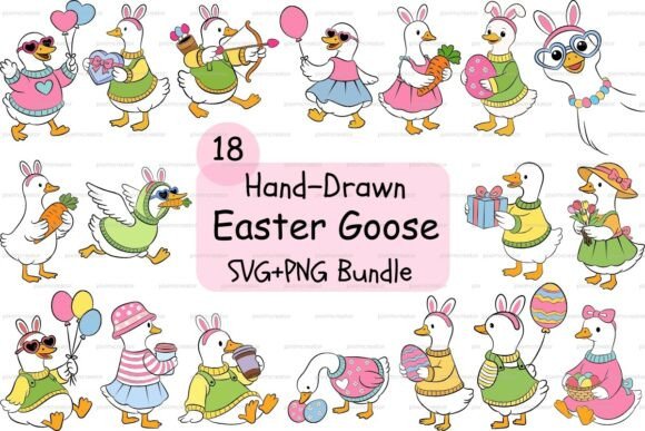 Hand Drawn Easter Goose Bundle SVG PNG