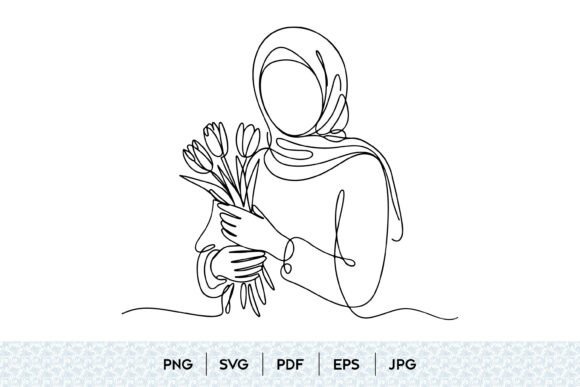Hijab Woman Line Art Graphics and Illustrations
