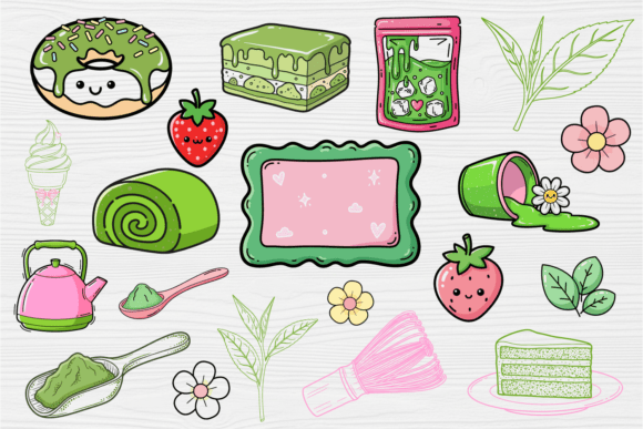 Kawaii Matcha Green Tea Svg Clipart Set: Graphics & Illustrations for Creative Publishing