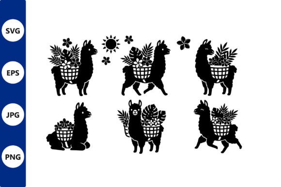 Llama Silhouette with Flower Baskets