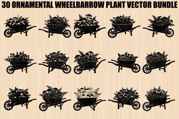 Ornamental Wheelbarrow Plant Bundle: Graphics for Rustic Branding