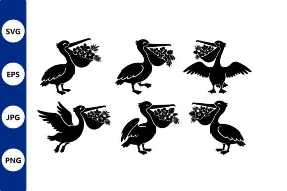Pelican Flower Basket Vector Set: Graphics and Illustrations