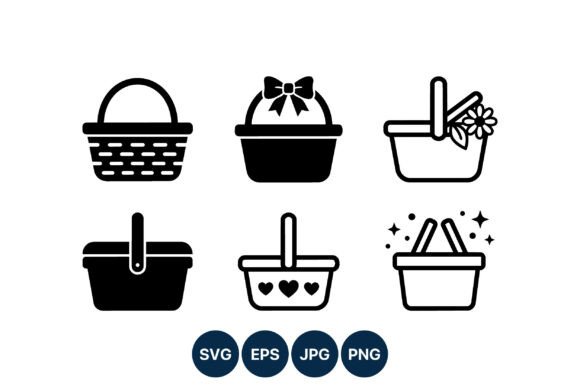Picnic Basket Icons Set: Graphics for Editorial & Web Design