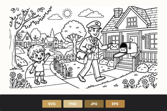 Postman Delivering Mail with Waving Boy