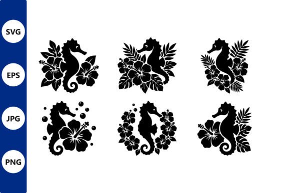 Seahorse Hibiscus Silhouette in Black: Graphics and Illustrations for Local Business Branding
