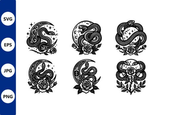 Snake and Rose Tattoo Vector Set: Graphics for Handmade Creations
