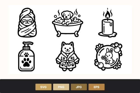 Spa Cat and Puppy Bath Black White Graphics