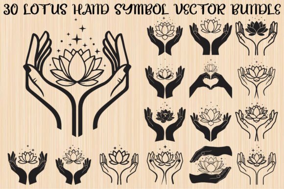 Spiritual Lotus Hand Symbol Bundle: Graphics & Illustrations for Branding
