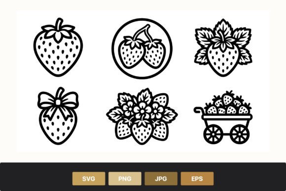 Strawberry Icon Set Black White: Graphics and Illustrations for Editorial Design