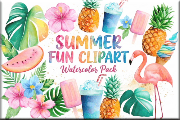 Summer Watercolor Clipart Bundle PNG SVG Graphics