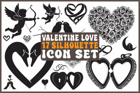 Valentine Love Silhouette Icon Set