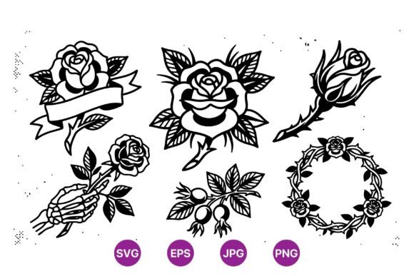 Vintage Rose Tattoo Clipart Pack Graphics