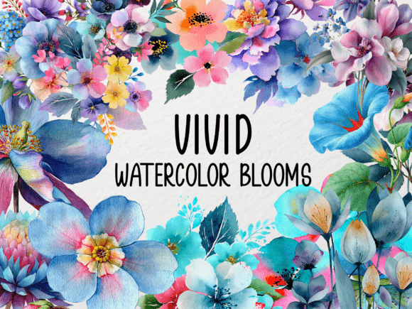 Vivid Watercolor Blooms Clipart