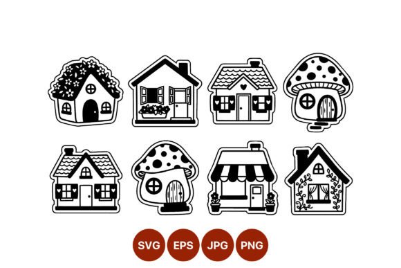 Whimsical Black and White Cute House Graphics